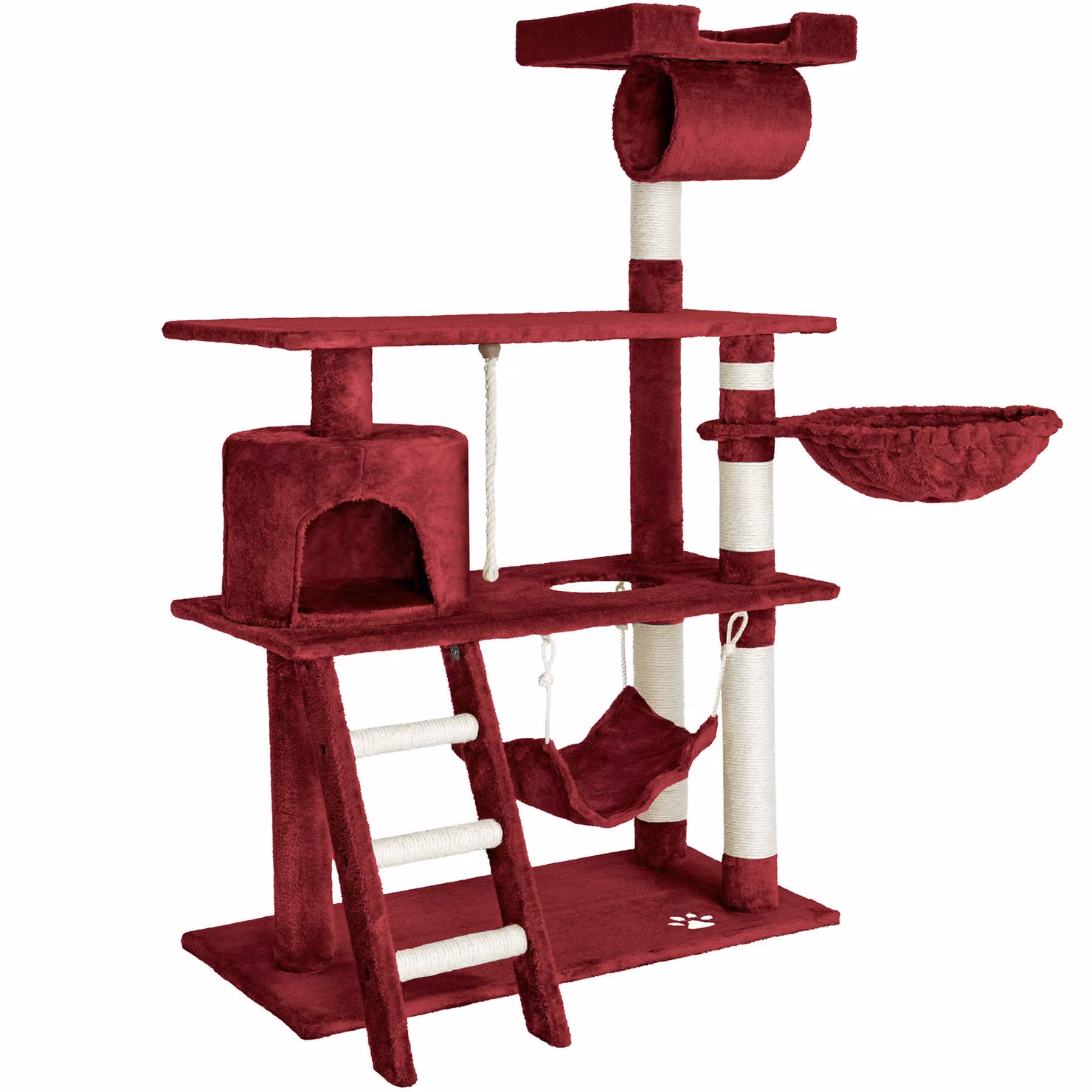 Tiragraffi per gatti TecTake con amaca, grotta e giochi integrati, colore rosso, in sisal e MDF – 2