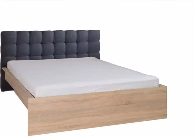 Letto 160x200 MAXIM con cassetto e rete a doghe colore rovere chiaro e testiera grigia