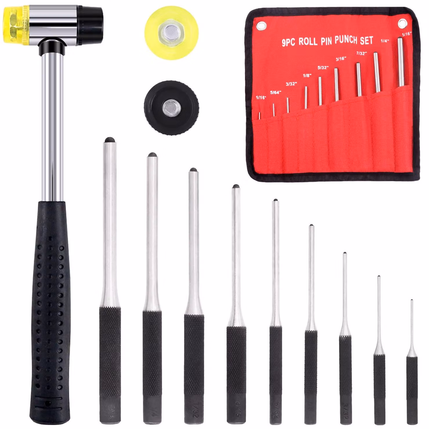 Set di 12 estrattori per cuscinetti a sfere, completo di martello, disponibile in 9 diverse dimensioni, realizzato in acciaio