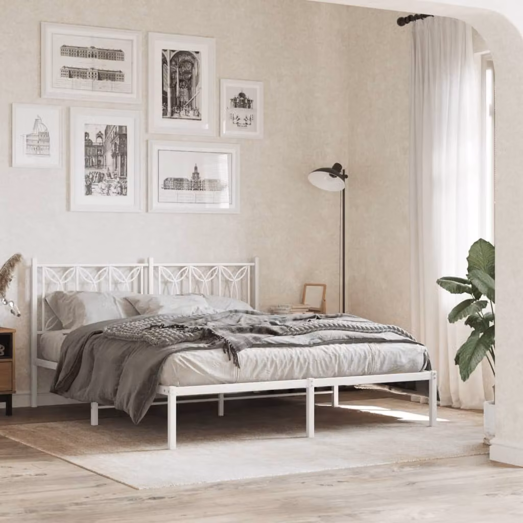 vidaXL Giroletto con Testiera in Metallo Bianco L/P/H: 150 x 200 x 90 cm