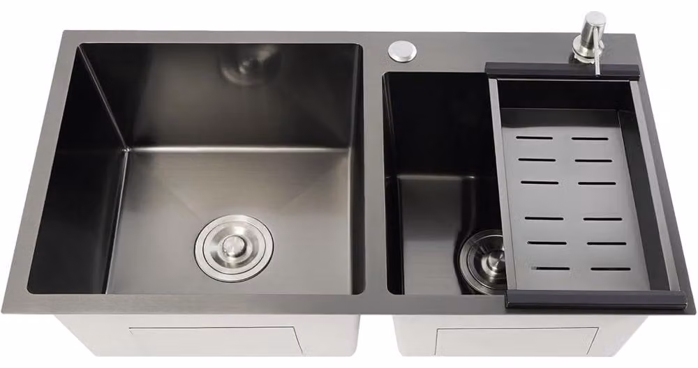 Lavello da cucina a due vasche - Acciaio inossidabile - 78x43x22 cm - Da incasso e da appoggio - Design moderno - Lavello per cucina
