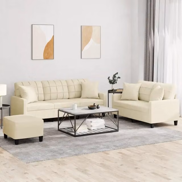 vidaXL Set di Divani Moderno a L con Pouf in Similpelle Beige e Cuscini