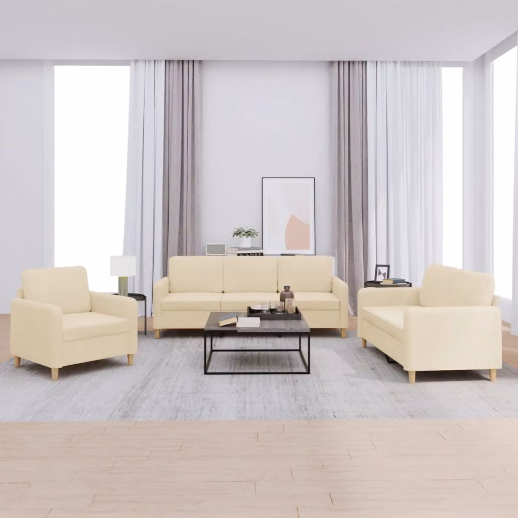 vidaXL Set di Divani 3 pz Moderno in Tessuto Beige con Cuscini – 1