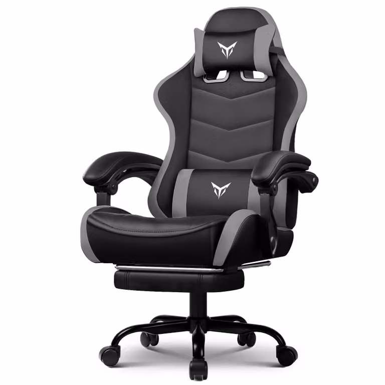 Sedia da gioco GTPLAYER Sedia da ufficio ergonomica, sedia da gioco con poggiapiedi, poggiatesta regolabile e supporto lombare, poltrona da gioco, grigia