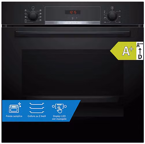 Bosch HBA534BB3 Forno Elettrico da Incasso Nero Classe A+ con Capacità 71 l, L: 59,4 cm, A: 59,5 cm, P: 54,8 cm