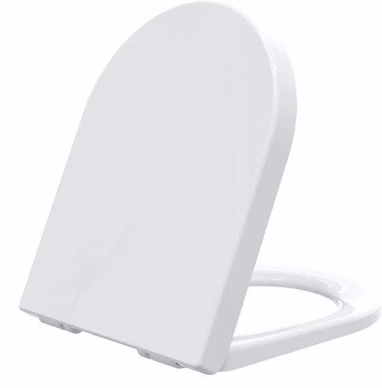 Sedile per WC Ibenzoa® a forma di "D", realizzato in urea-duroplast, con sistema di chiusura ammortizzata e sistema di sgancio rapido, cerniere regolabili, 4 tamponi antiscivolo, adatto per WC standard