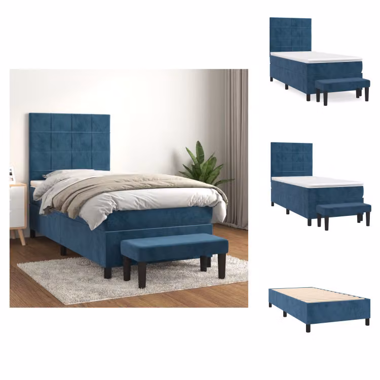 vidaXL Letto a molle con materasso blu scuro 100x200 cm in velluto - Letti e strutture letto