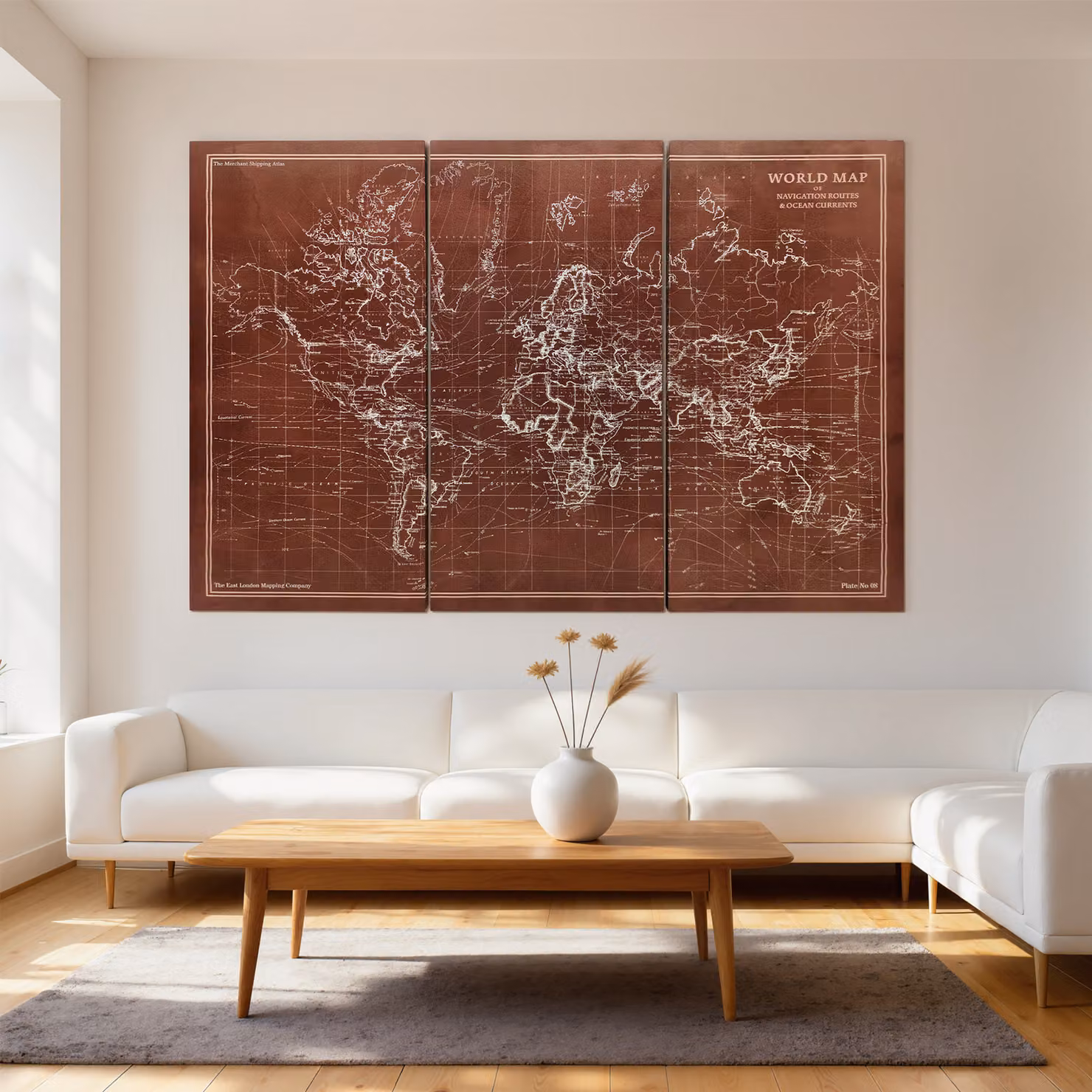 Trittico di quadri su tela HOMCOM con mappa del mondo vintage e cornice in legno, Marrone, L: 120 cm, H: 60 cm – 2