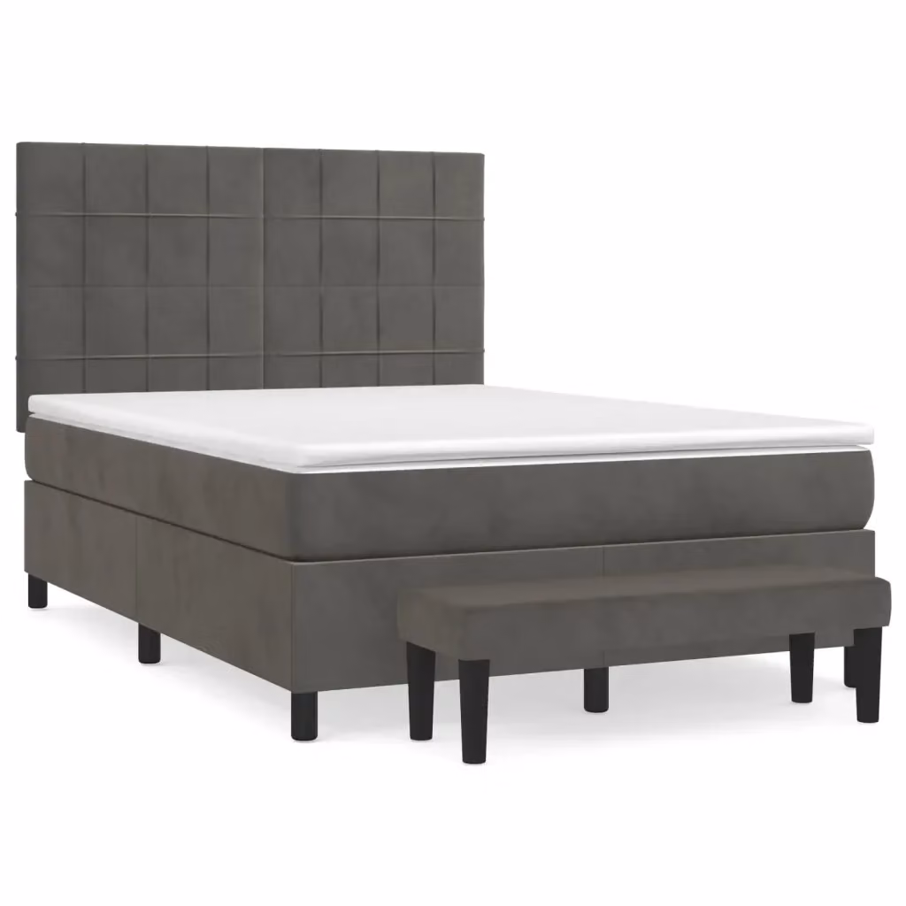 Letto Ibrido con Giroletto a Molle e Materasso vidaXL in Velluto Grigio e Bianco L/P/H: 190 x 140 x 128 cm – 2