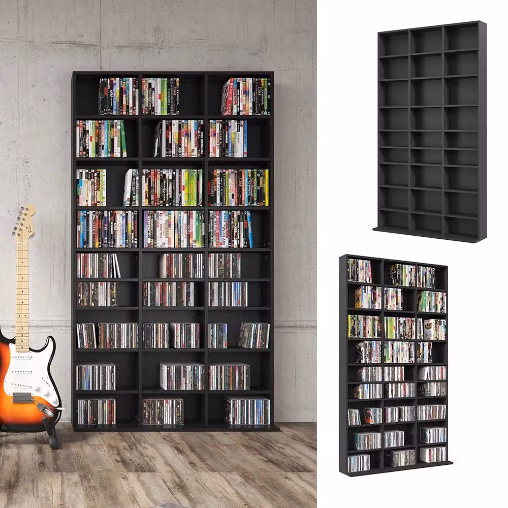 Scaffale porta CD Jukebox Vicco Nero con pannello posteriore L: 102 cm, H: 178 cm – 2