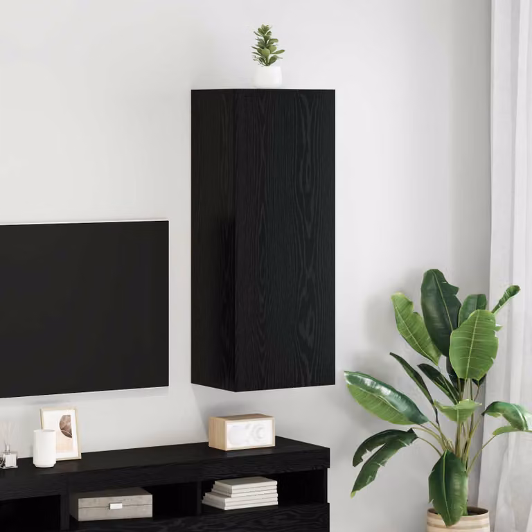 Mobile TV da parete vidaXL moderno in Rovere e Nero L: 40,5 cm, P: 30 cm, H: 102 cm