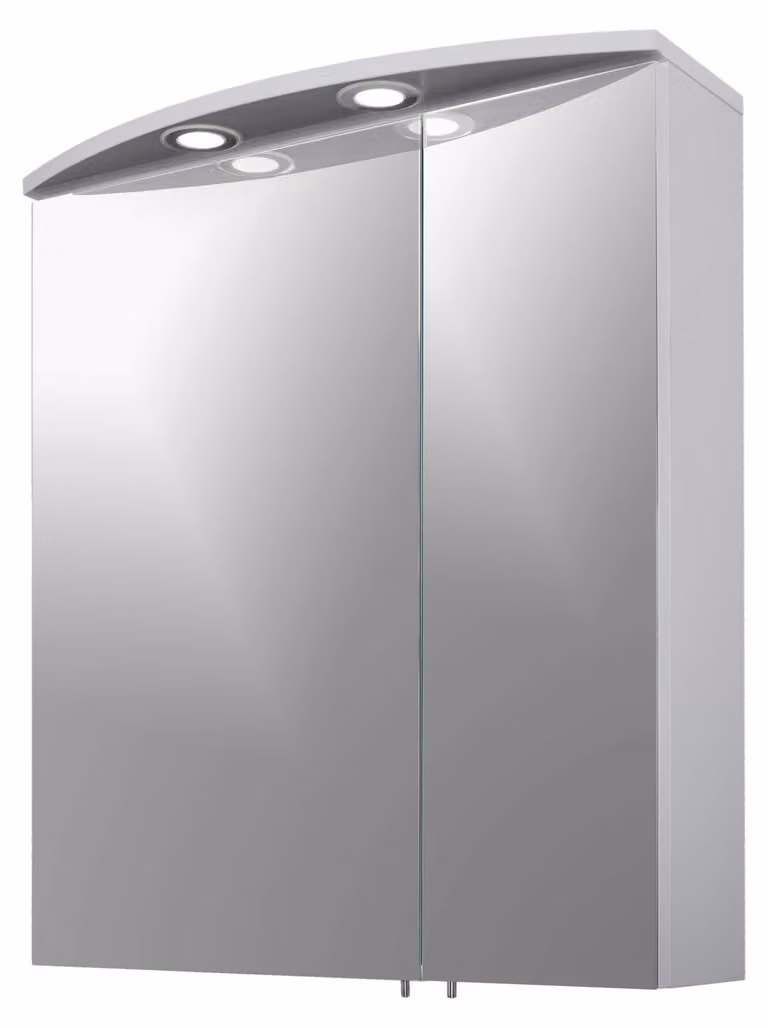 Specchio a LED da 60 cm, con 2 ante, 2 ripiani in vetro, completo di faretti