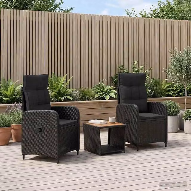 Set Lounge da Giardino Moderno vidaXL in Acciaio Nero con Cuscini Imbottiti e Tavolino da Esterno – 1