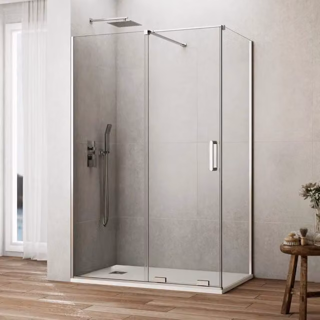 Box doccia angolare KENNA con vetro trasparente e finitura cromo lucido, L: 140 cm, P: 90 cm