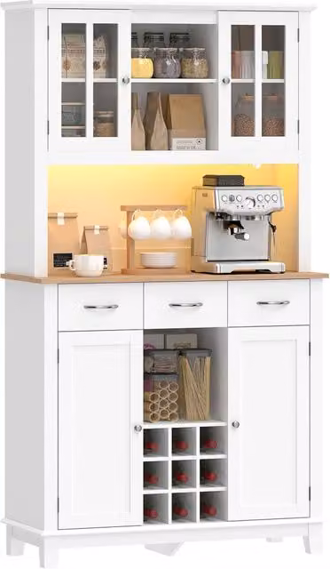Armadio Cucina con Porte Vetro e Illuminazione LED ¨C Minimal ¨C Bianco