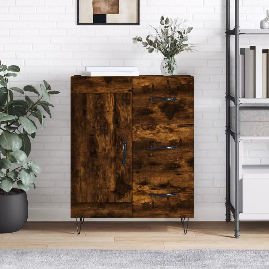 Credenza vidaXL in Rovere Fumo e Legno Multistrato, L 69,5 cm x P 34 cm x H 90 cm