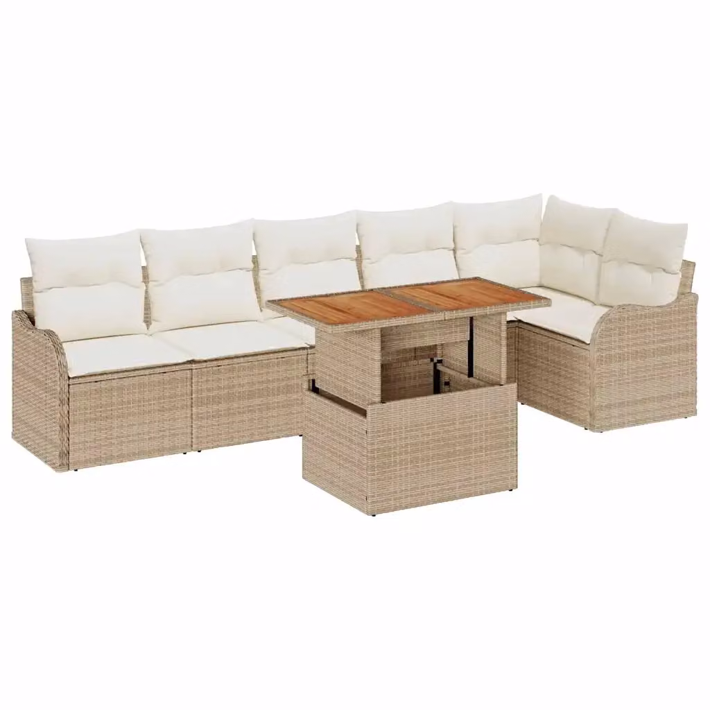 vidaXL Set Divano da Giardino 7 Pezzi a Forma di L con Tavolino, Beige – 2