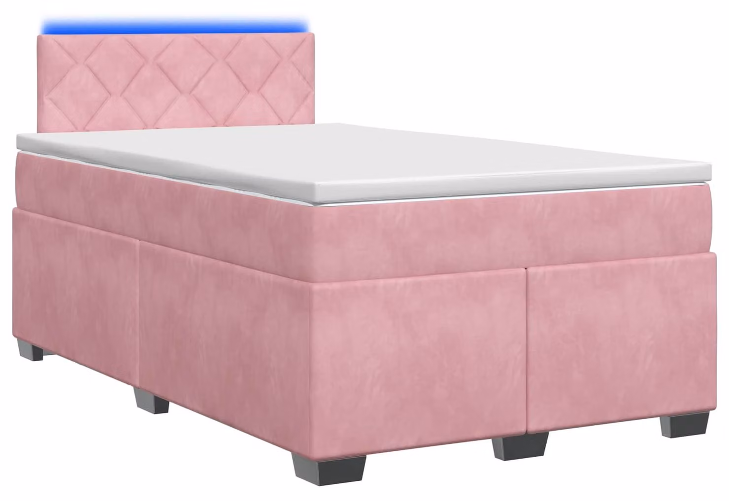 Letto con boxspring, materasso e luci LED rosa, dimensioni 120 x 190 cm, rivestito in velluto