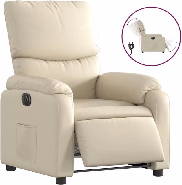 Poltrona | Sedia Relax Reclinabile Elettrica Crema in Similpelle