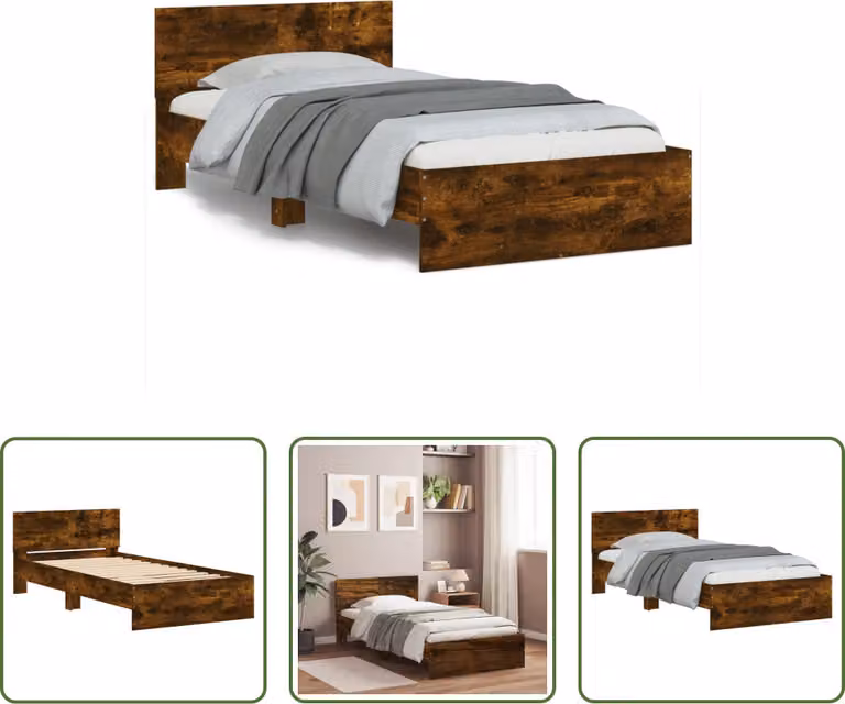 The Living Store Giroletto con testiera in rovere affumicato 100x200 cm materiale a base di legno