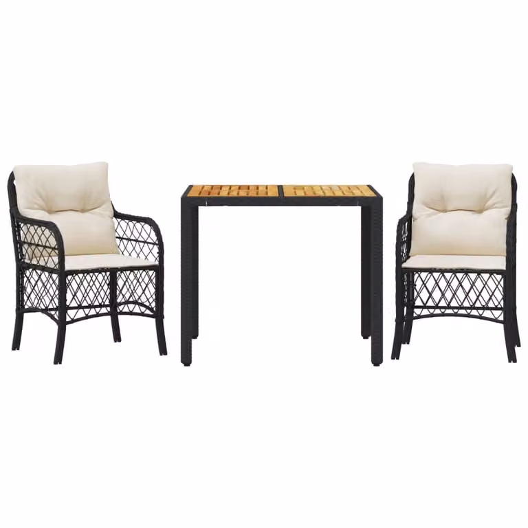 Set da Bistrò 3 pz con Cuscini Nero in Polyrattan