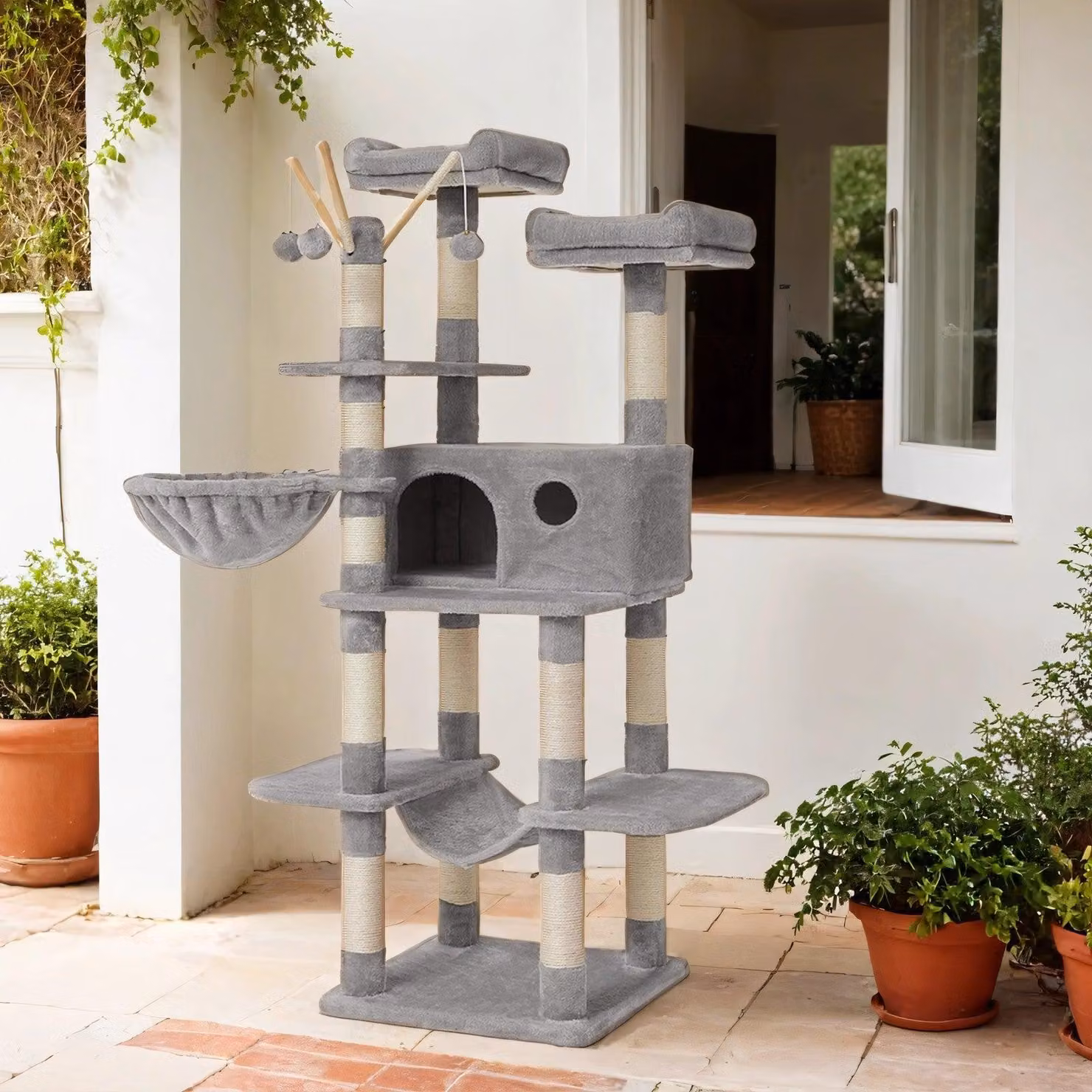 Torre per gatti di grandi dimensioni - Tiragraffi - Palo scivolo con cuccia - Stabilità e sicurezza - 50 cm x 50 cm x 164 cm