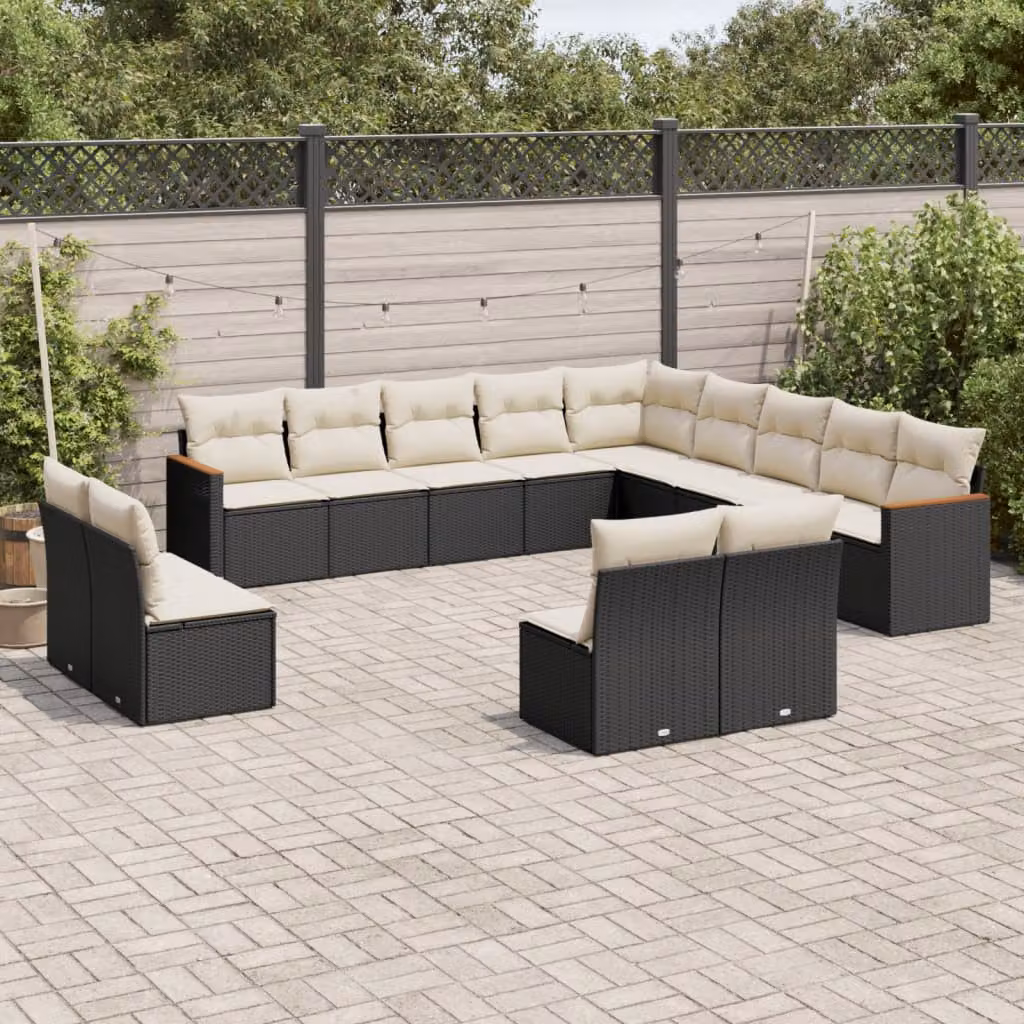 vidaXL Set Divani da Giardino a L con Cuscini, Polyrattan e Struttura in Acciaio Verniciato, Nero e Bianco – 1