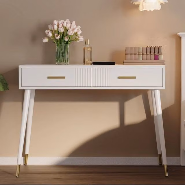 Scrivania Minimal con 2 Cassetti e Gambe in Metallo Bianca L: 100 cm, P: 40 cm, H: 76 cm