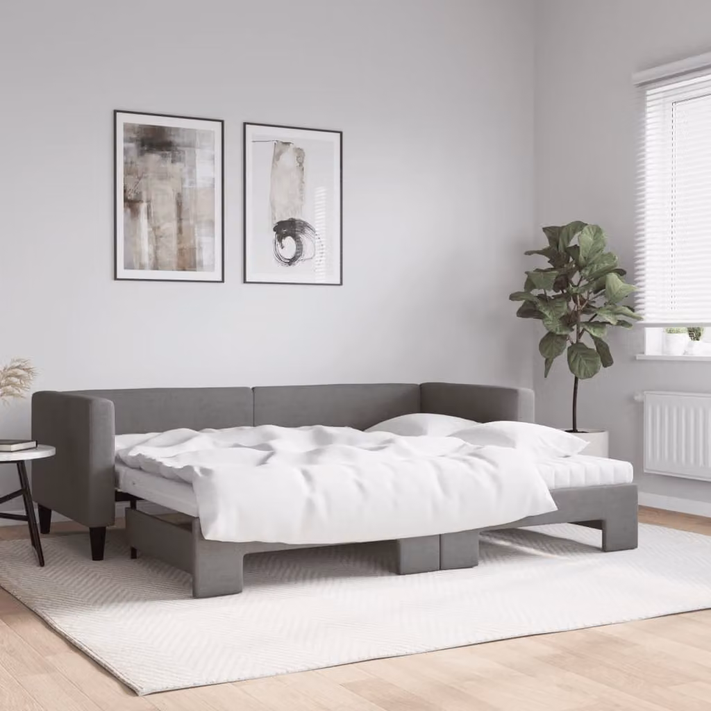 Divano Letto Estraibile vidaXL in Tessuto Grigio con Materasso L/P/H: 223 x 80 x 90 cm