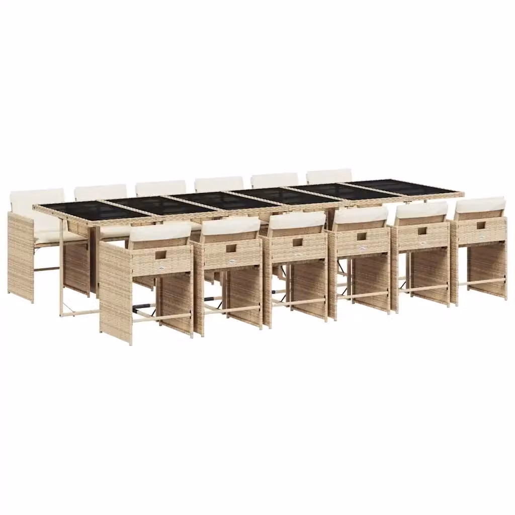 vidaXL Set da Pranzo da Giardino 13 pz in Polyrattan con Cuscini Beige e Piano in Vetro – 2