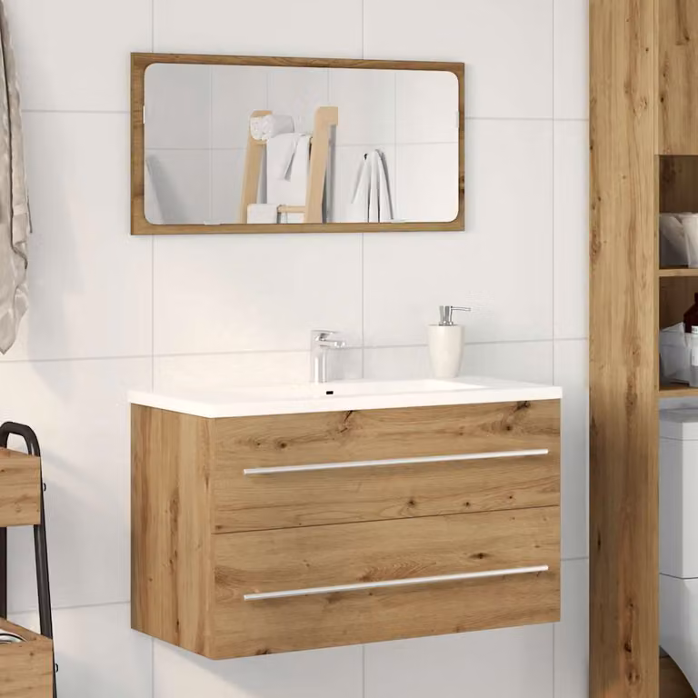 Lavabo da bagno sospeso vidaXL in legno marrone stile retro L: 80 cm, P: 38,5 cm, H: 48 cm