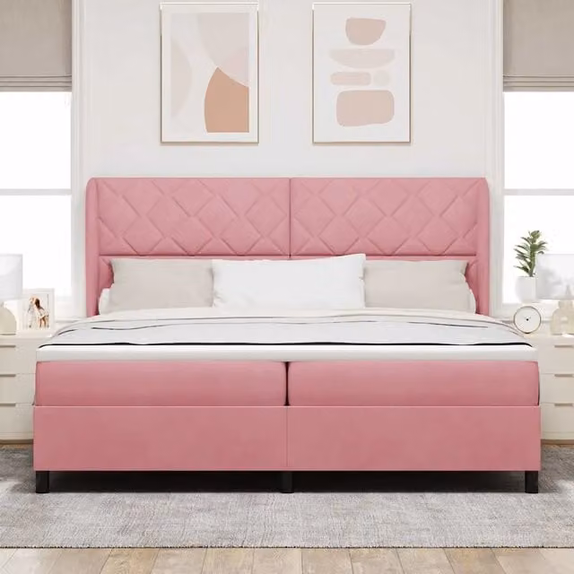 Letto Ibrido con Testiera in Velluto Rosa vidaXL L/P/H: 200 x 200 x 280 cm – 1
