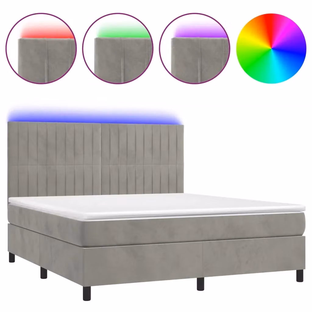 Letto Ibrido con Materasso a Molle Insacchettate e LED vidaXL in Velluto Grigio Chiaro L: 160 cm, P: 200 cm – 2