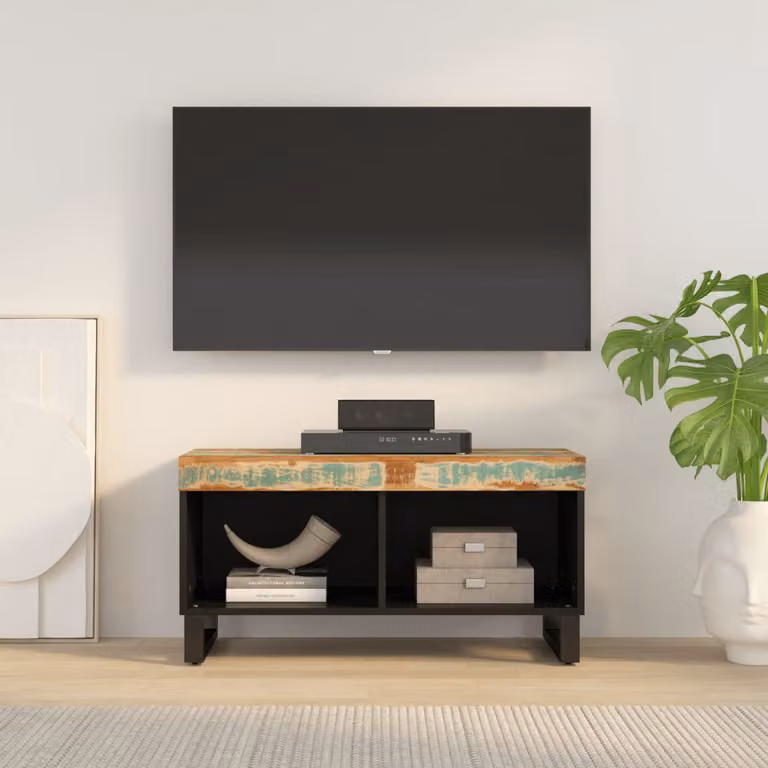 vidaXL Mobile Porta TV in Legno Massello di Recupero e Metallo, Stile Industrial, Marrone, L: 215,9 cm, P: 83,8 cm, H: 110,5 cm
