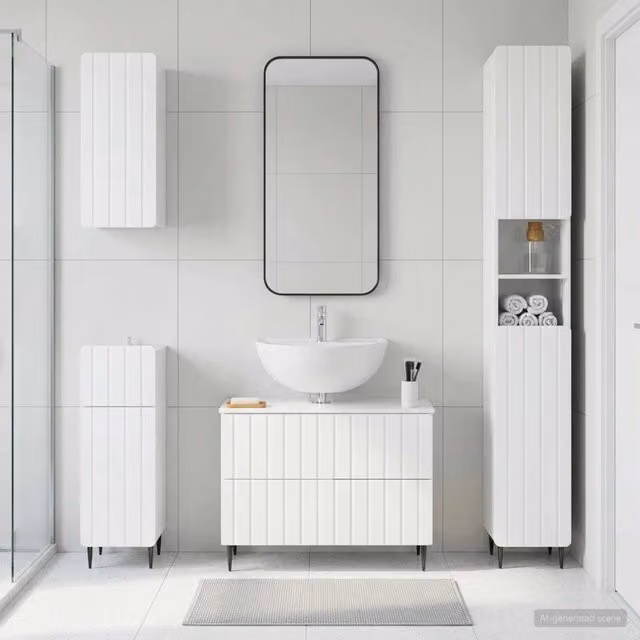 Set di mobili da bagno moderno vidaXL bianco lucido con mobile sottolavabo e pensile a parete