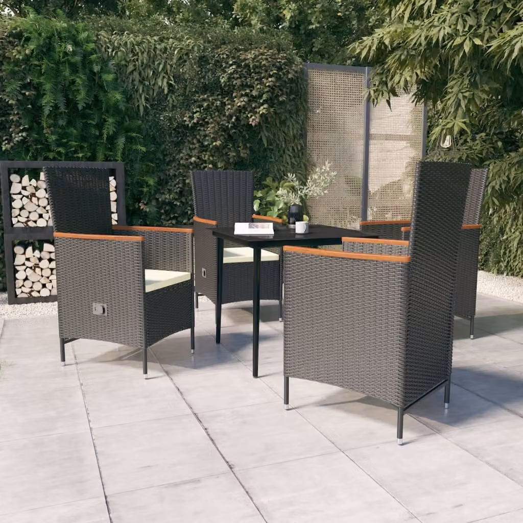 The Living Store Set da pranzo da giardino 5 pezzi con cuscini nero