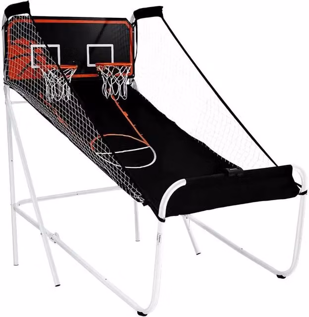 Gioco Arcade Pallacanestro Pieghevole per 2 Persone con 5 Palloni, 8 Modalità e Segnapunti LCD, Bianco e Nero