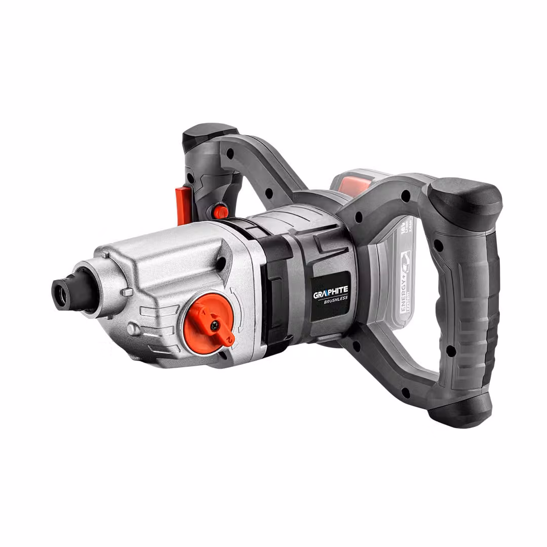 Miscelatore a batteria GRAPHITE Energy+ 18V, Li-lon, velocità I. 250-400/min, II 350-650/min, impugnatura M14, peso 4,7 kg, miscelatore per vernice, fanghi di muratura asciutti, fanghi di cemento, calcestruzzo, malta