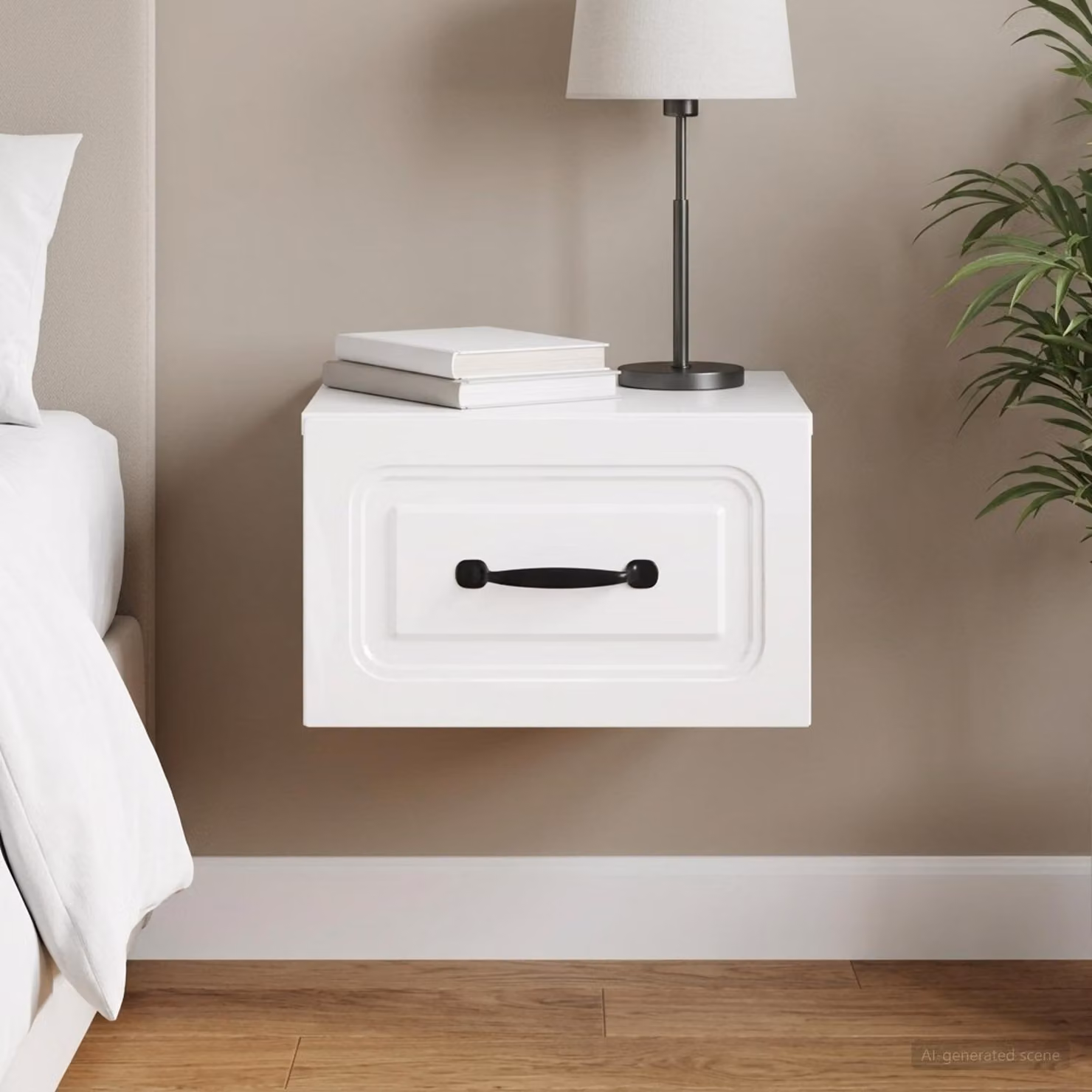 vidaXL Mobiletto da notte sospeso Bianco Lucido L 34,5 cm x P 33 cm x H 20 cm