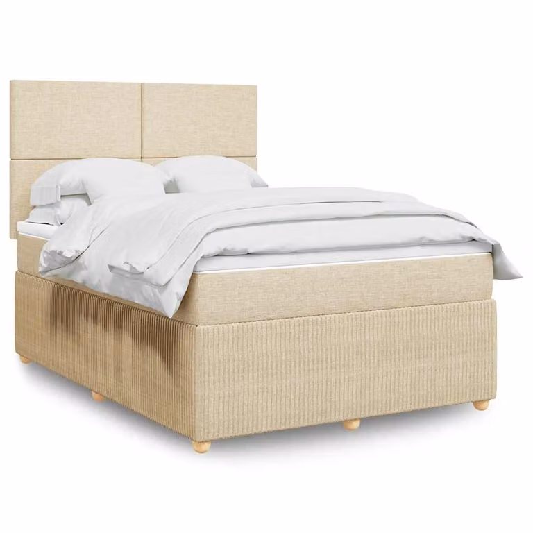 vidaXL Giroletto a Molle Ibrido con Materasso in Tessuto Beige e Bianco L/P: 140 x 190 cm