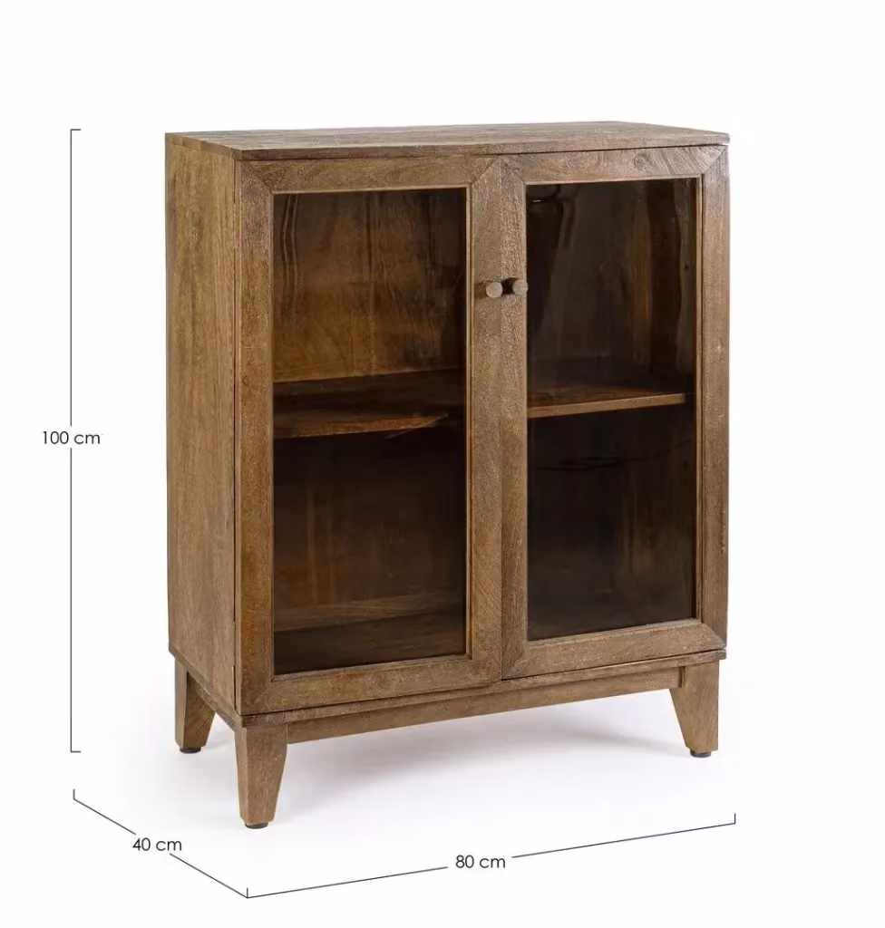 Vetrina moderna con 2 ante in vetro e legno di mango color ambra e marrone Mobili 2G L: 80 cm, P: 40 cm, H: 100 cm – 2