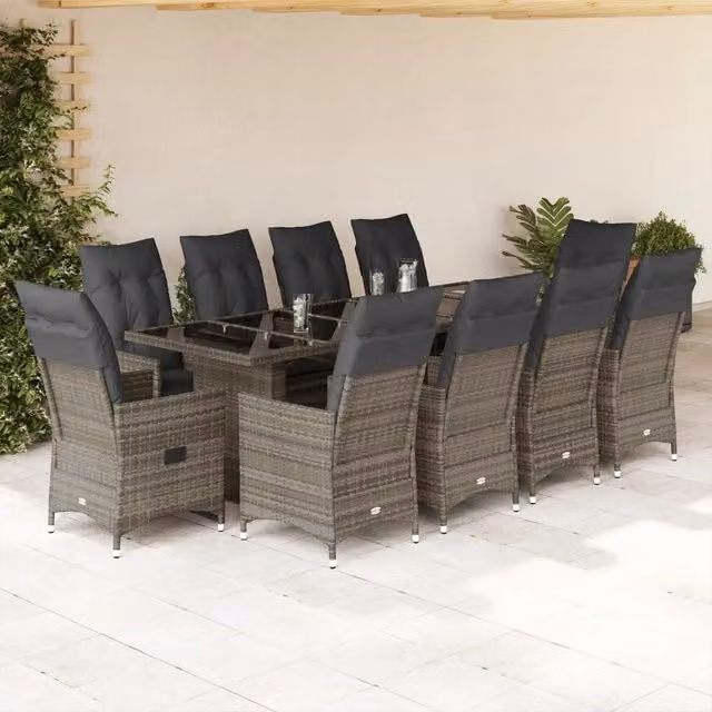 Set Bistrò da Giardino vidaXL 11 pz in Polyrattan e Vetro Grigio