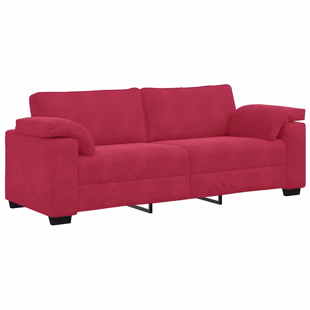 Divano a 3 posti moderno vidaXL in velluto rosso con cuscini, L: 220 cm, P: 77 cm, H: 82 cm – 2