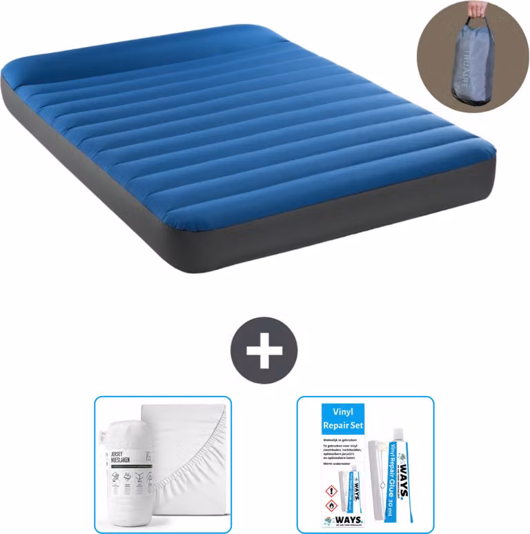 Intex Airbed - Letto matrimoniale - 137 x 191 x 22 cm - Blu - Incluso pompa - lenzuolo e kit di riparazione