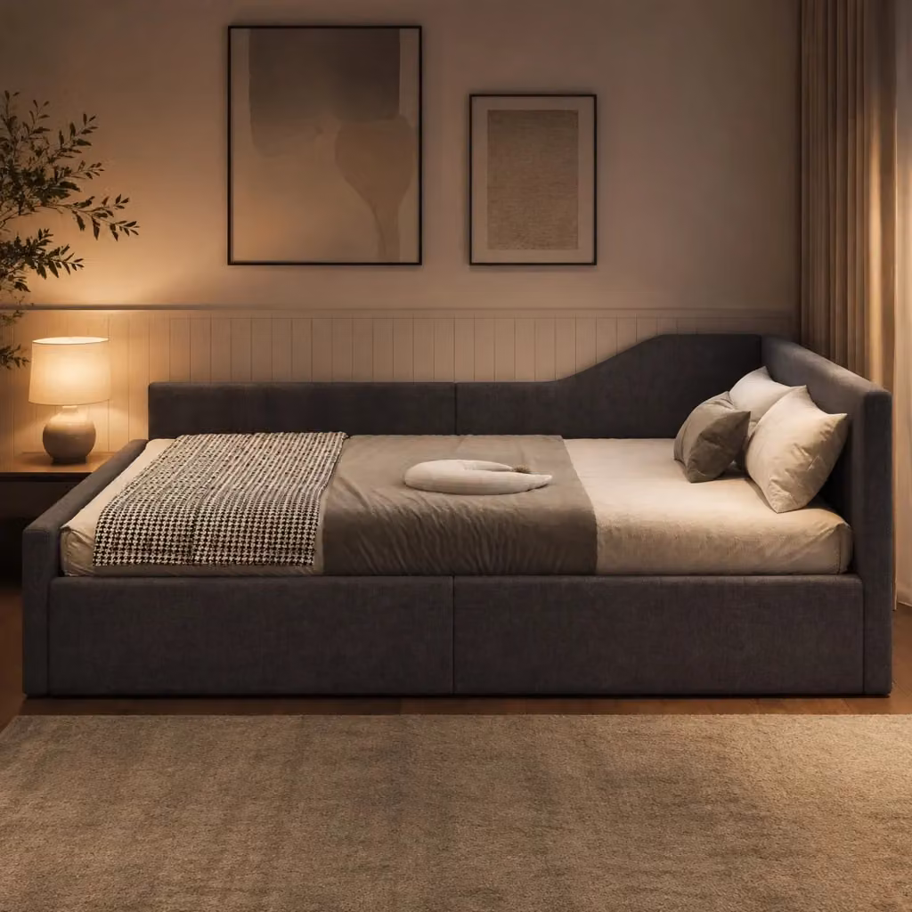 Letto Imbottito con Contenitore REDOM Grigio L/P/H: 140 x 200 x 77 cm – 2