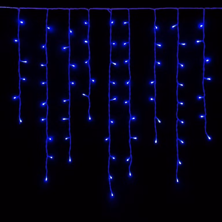 ETTROIT Tenda Luminosa 120 LED, 3Mt, Luce Blu, Cavo Bianco, IP65, Prolungabile, Effetto Flash , Con fili pendenti a lunghezze alternate (30-70-40-60 cm) per effetto a cascata