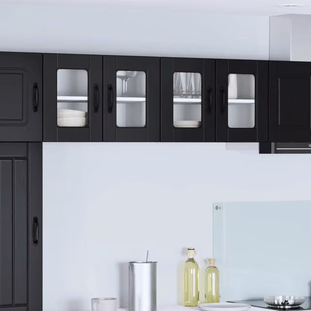Mobile in vetro da parete PORTO 2 pz Nero Legno ingegnerizzato 885318