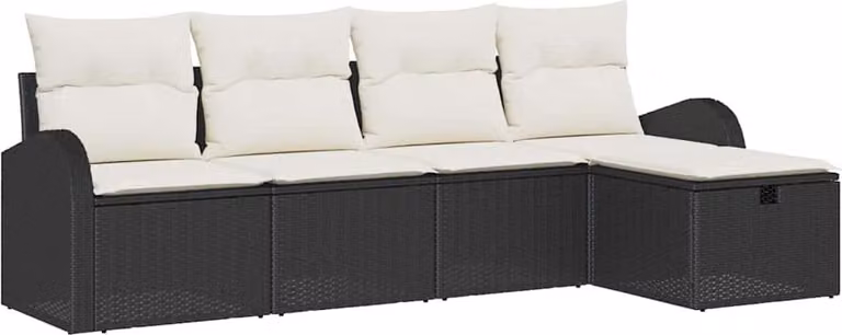 Set Divano da Giardino con cuscino 5 pcs Nero Poly Rattan