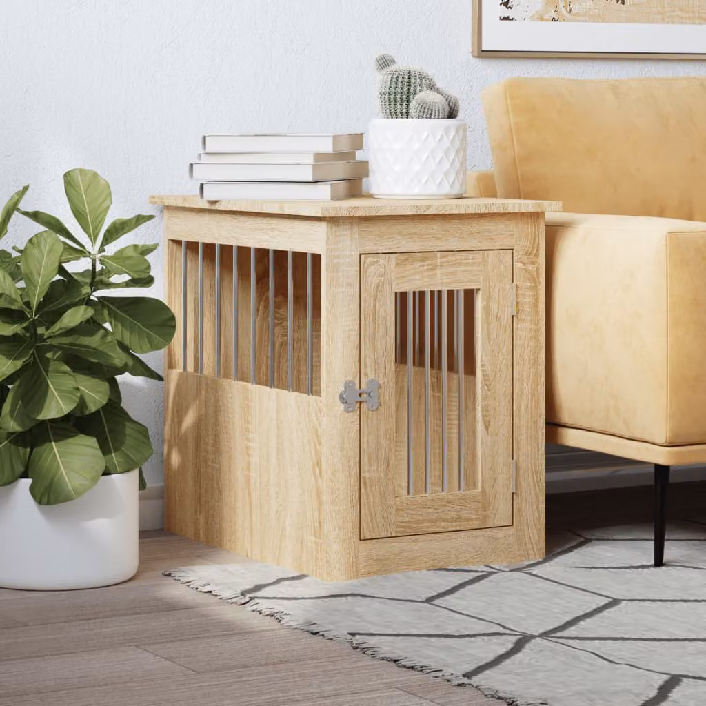 Gabbia per cani da arredamento vidaXL in legno e metallo, colore marrone, L 45 cm x P 62 cm x H 59 cm