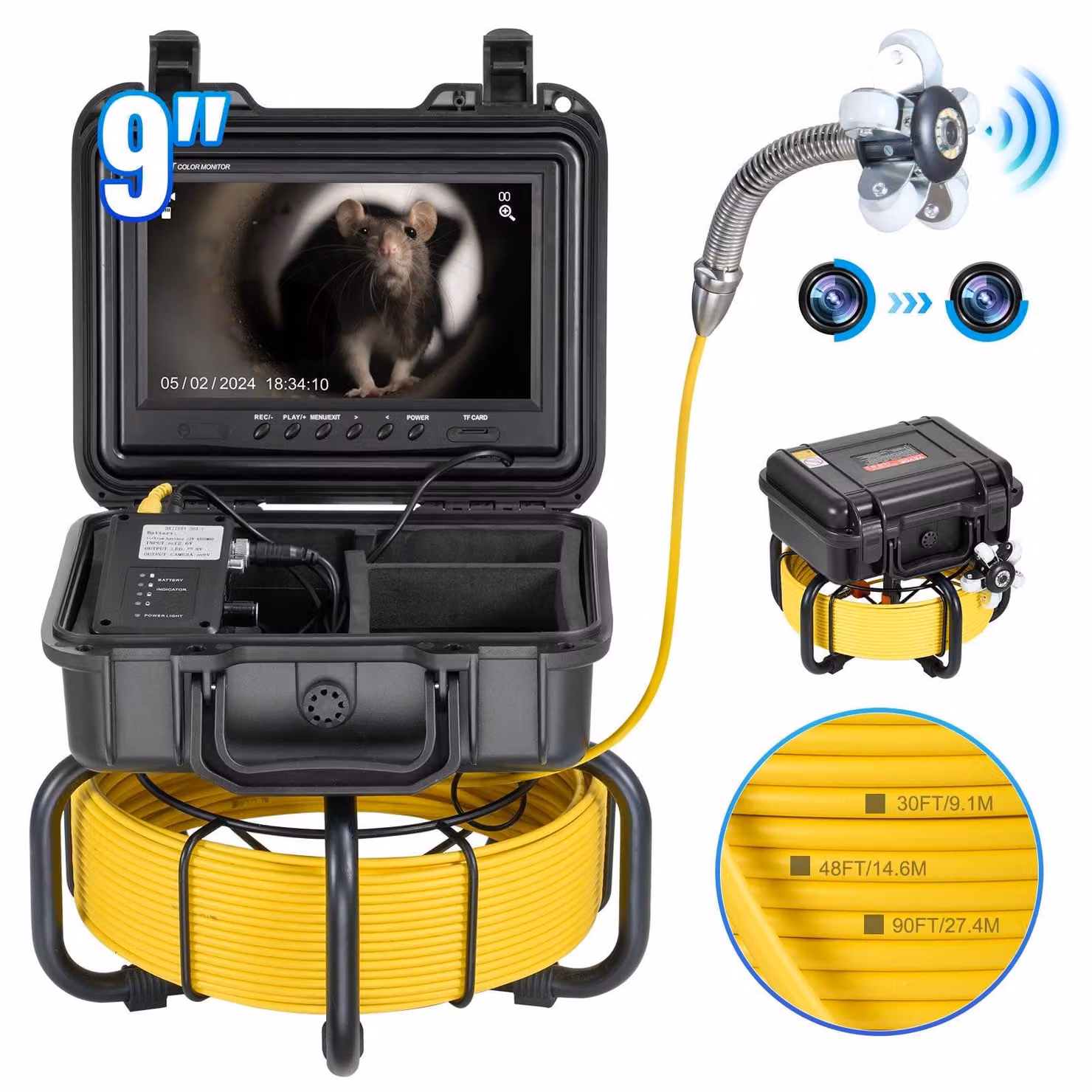 Telecamera per ispezioni fognarie – Telecamera per ispezioni – Endoscopio – Telecamera per ispezioni tubazioni – Cavo da 30 metri – Schermo HD da 9 pollici
